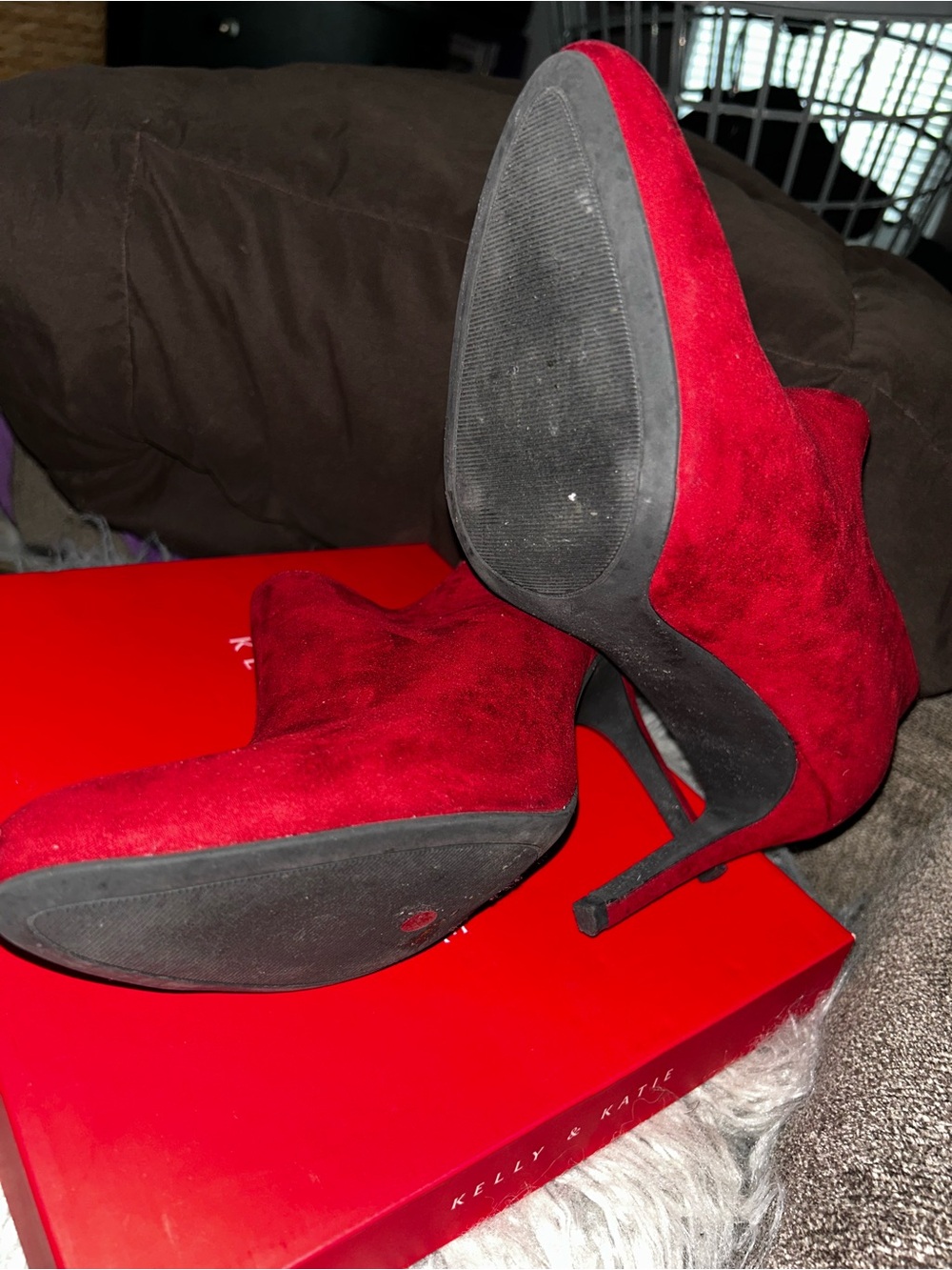 Kelly & Katie Red Suede High-Heel Ankle Booties - Picture 4 of 7